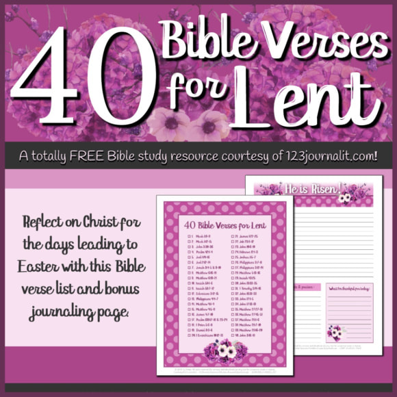 123 Journal It free printable PDF pack to download for 40 Bible Verses for Lent List and Journaling Page